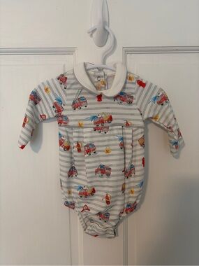 Baby Club Chic Firetruck Pima Cotton Bubble Romper Collared